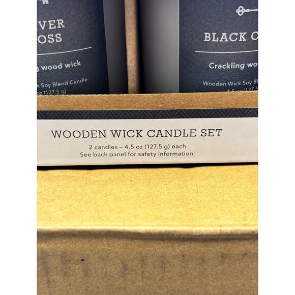 2 Pc Threshold Milky White Glass Vetiver Moss & Black Cedar Wooden Wick Candles - Picture 4 of 6